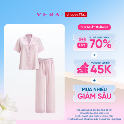 Bộ pijama dài nữ Vera satin Darling Rosé trơn phối ren tay ngắn - V0802