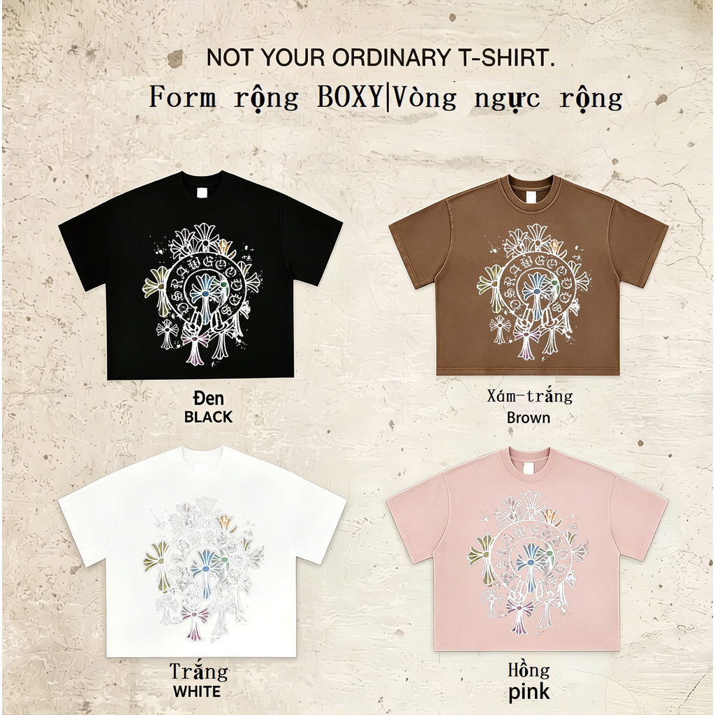 COD✅ (Hồ Chí Minh)RTOML oversized t shirt woman BOXY áo thun mỹ Hình tượng thập tự nhuộm màu