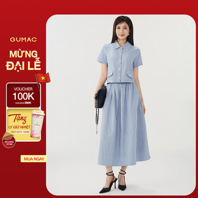 [VOUCHER 25%] Set lẻ Áo Kiểu Nữ GUMAC Kẻ Sọc AG06004 - Chân Váy Nữ GUMAC A Xòe Nhún Hai Lớp Thanh Lịch VG06003