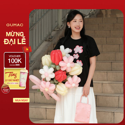 Áo Thun Nữ Form Regular GUMAC - Gmorning Cổ Tròn Tay Ngắn In Hoa Phía Trước Thời Trang YATG01032