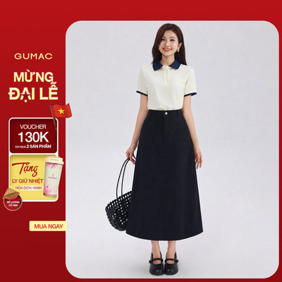 Chân Váy Chữ A Dáng Dài GUMAC - Gmorning Chân Váy Kaki Midi Túi Vuông Tôn Dáng Cao Cấp YVF04060