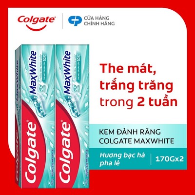 Bộ 2 Kem đánh răng Colgate MaxWhite tinh thể the mát, làm trắng răng trong 2 tuần