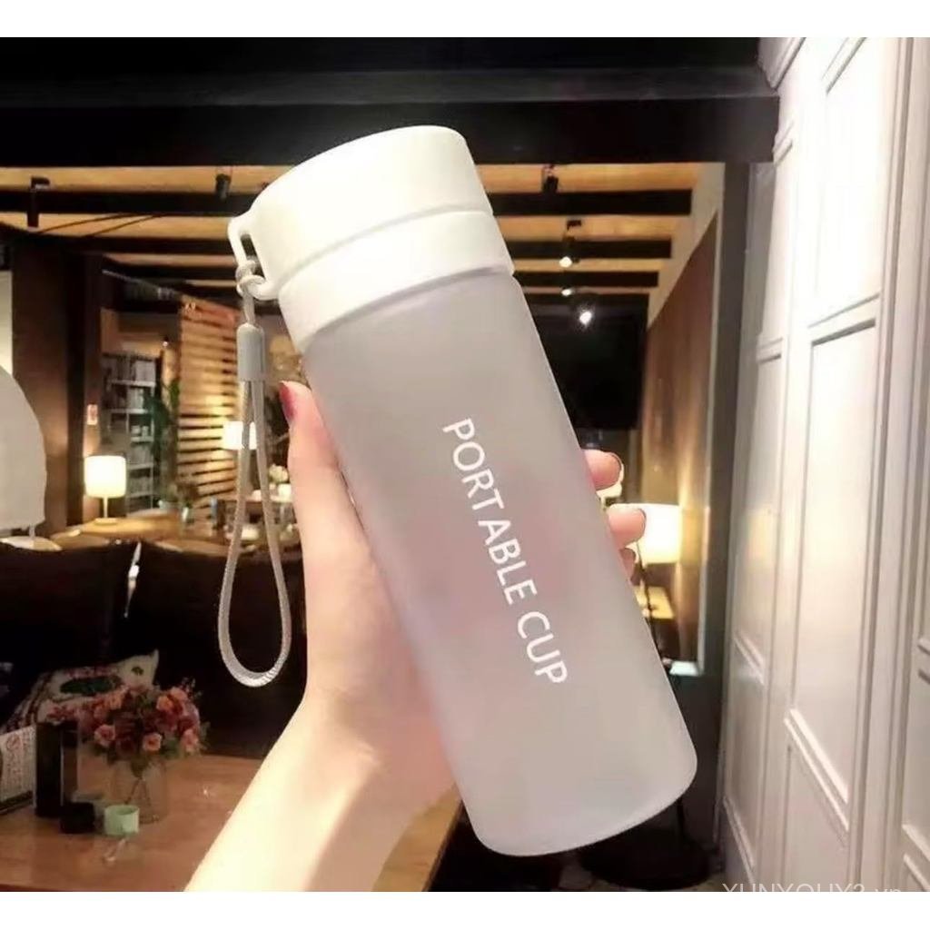 Portable Water Bottle with Carrying Strap, Frosted White, Reusable Water Bottle