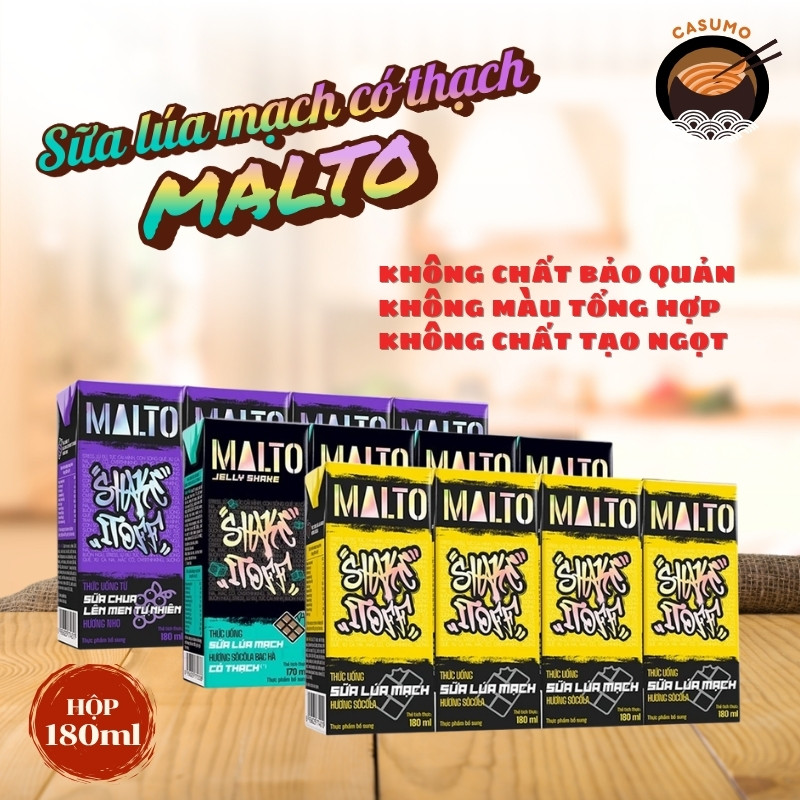 Thùng Sữa Lúa Mạch không Thạch MALTO Nho, Bạc Hà, Socola 48 Hộp x 180ml - Thơm Ngon Và Giàu Dưỡng Ch