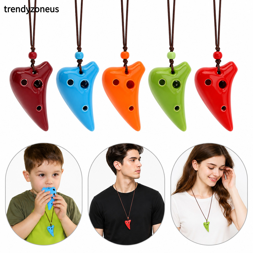 Mặt dây chuyền Ocarina TRENDYZONEUS, Ocarina gốm 6 lỗ có thể chơi được, Dây treo Mini đi kèm vòng cổ