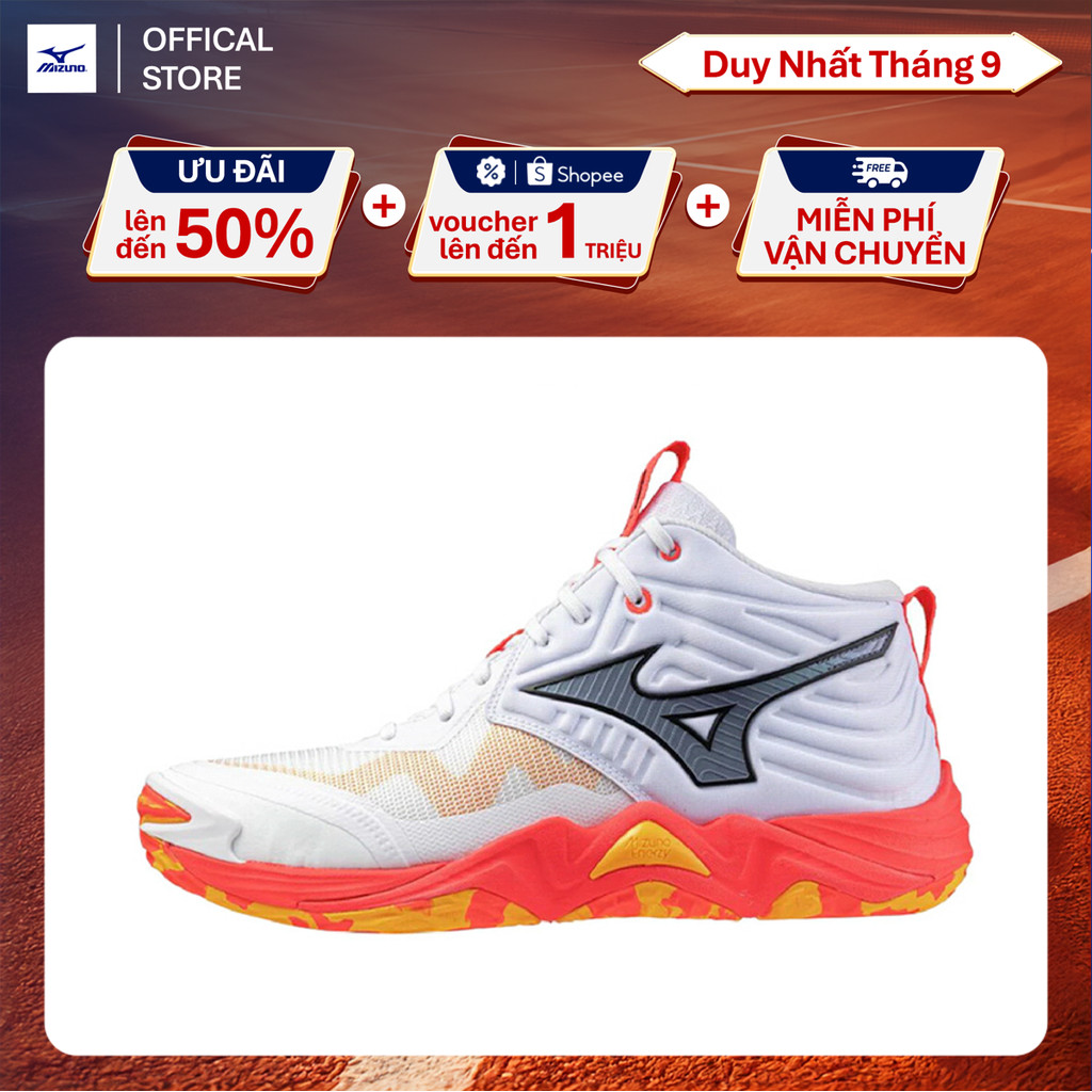 Giày Bóng Chuyền Unisex Mizuno Wave Momentum Elite Mid - Trắng Cam - V1GA251701