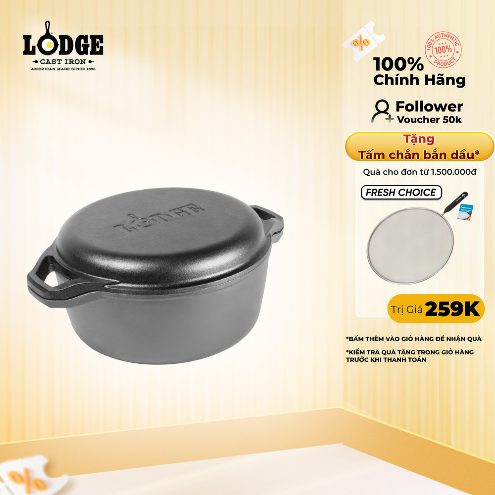 Lodge - Bộ nồi chảo gang nướng tròn - 5.68L