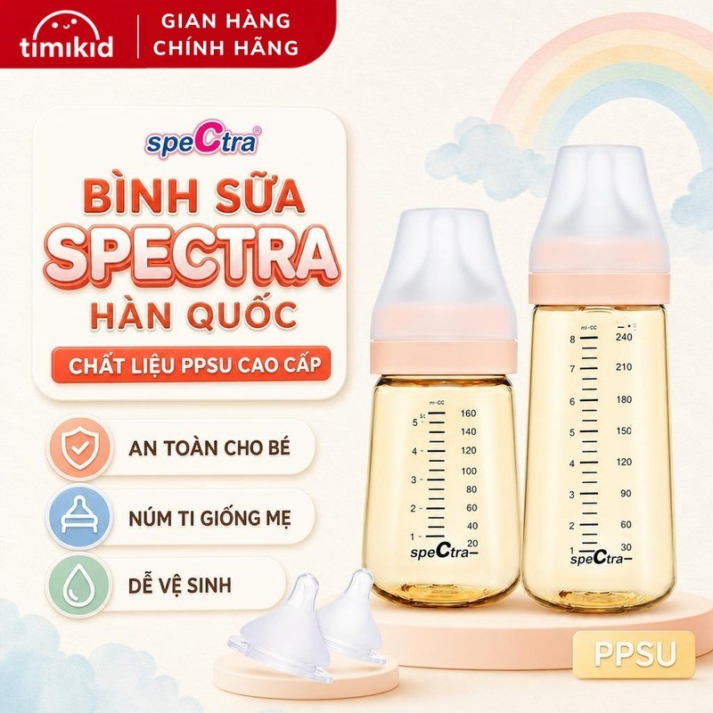 Bình Sữa Spectra Hàn Quốc Cổ Rộng Chất Liệu PPSU Cao Cấp Như Pigeon Moyuum Hegen - 160ml/240ml - Đượ