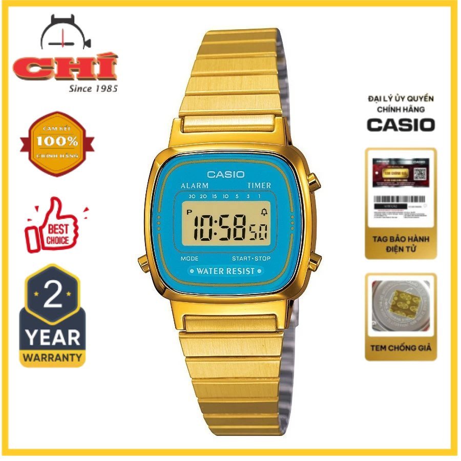 Đồng hồ Casio Nữ LA670WGA-2DF Điện Tử Vintage Dây Inox Mạ Vàng - Chính Hãng tại Thủ Đức