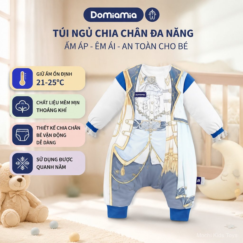 Túi ngủ Domiamia điều nhiệt tách chân cho bé mỏng dày dùng quanh năm, chống đạp chăn