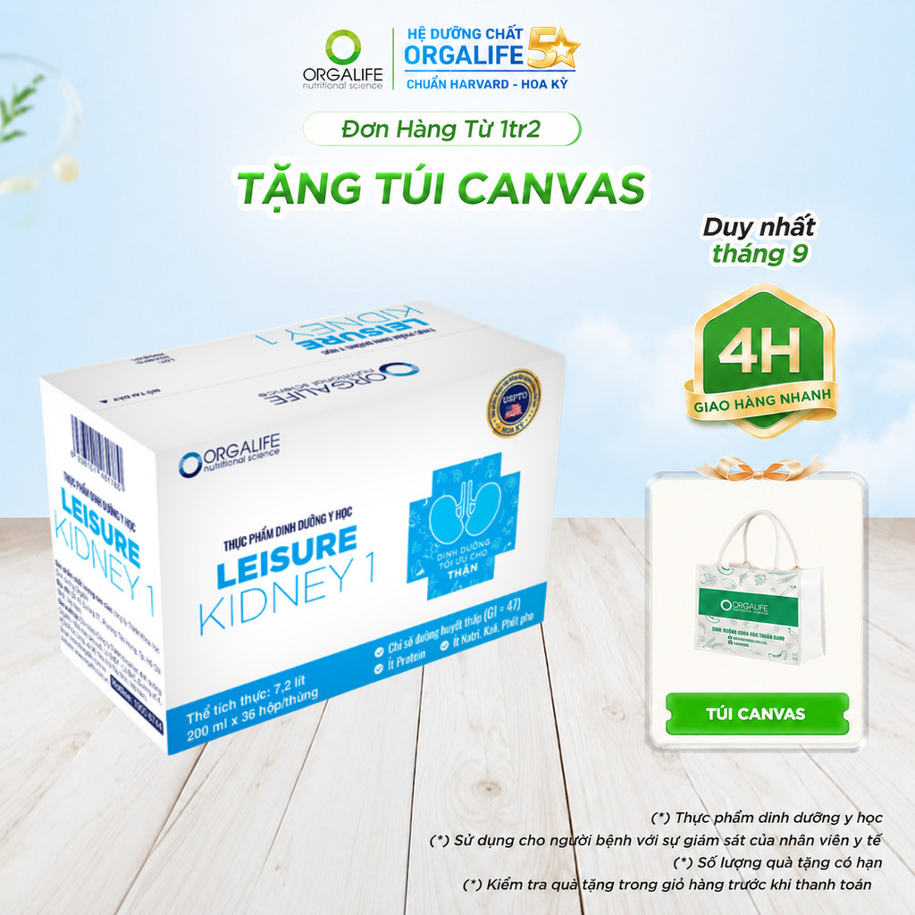 Thùng 36 Hộp LEISURE KIDNEY 1 Dinh Dưỡng Hỗ Trợ Giảm Protein (200ml/Hộp)
