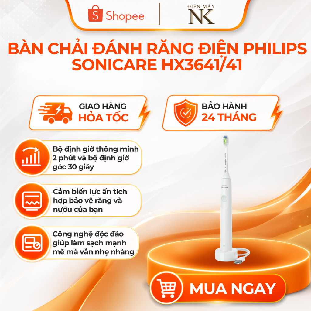 Bàn chải điện Philips Sonic HX3641/41 | HX3671/23 | HX3671/54 | Công nghệ sóng âm Sonic - Bảo Hành 2