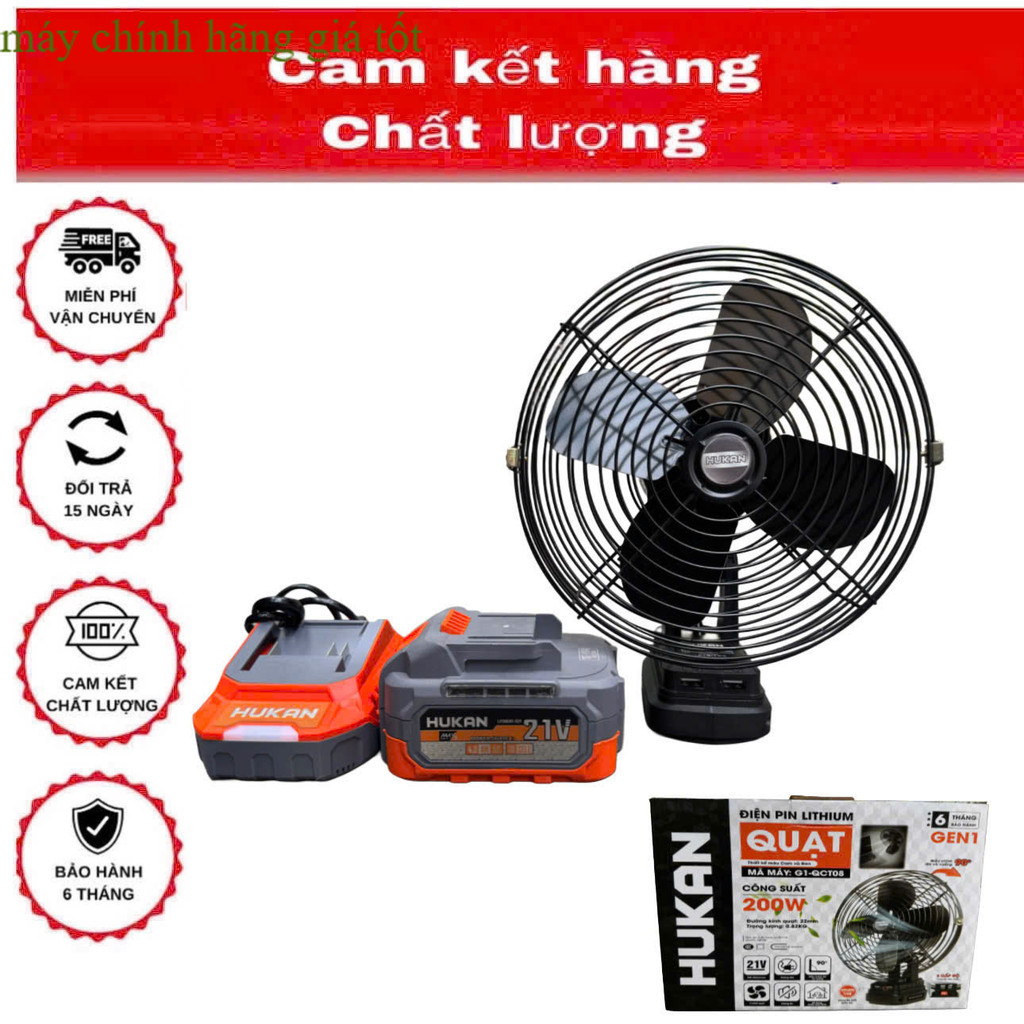 Quạt tích điện Makita  HUAKAN QC108 ,quạt pin mini để bàn, hoạt động liên tục Máy chính hãng GT