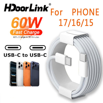 Cáp sạc nhanh HdoorLink PD 60W USB C sang Type C cho điện thoại 17 16 15 Cáp sạc PD