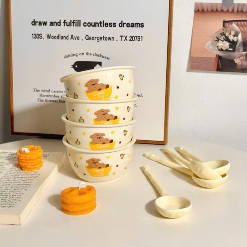 Set Bát Kèm Thìa Hình Coffe Dog ( Set 2 bát + 2 Thìa) ..