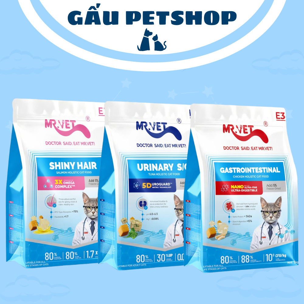 Hạt Mr Vet, Hạt Cho Mèo Mr.Vet E1-E2-E3 Thịt Sấy Rau Củ Túi 1kg