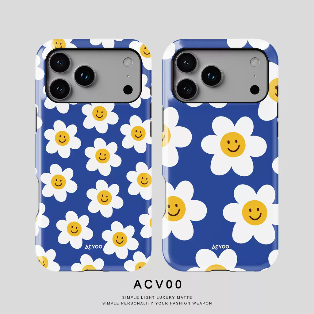 Thích hợp cho iPhone 14 13 ProMax Blue White Smiley Flower Matte Vỏ cứng chống sốc 12 ProMax 17 Pro 