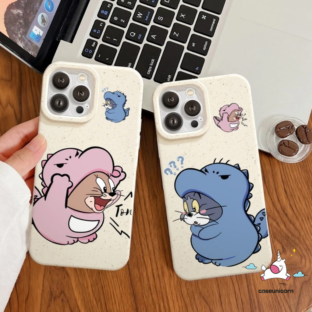 Ốp Lưng Bộ Đồ Ngủ Khủng Long Mèo Và Chuột Tom Tương Thích Cho IPhone 17 15 11 16 12 14 13 Pro Max 7 
