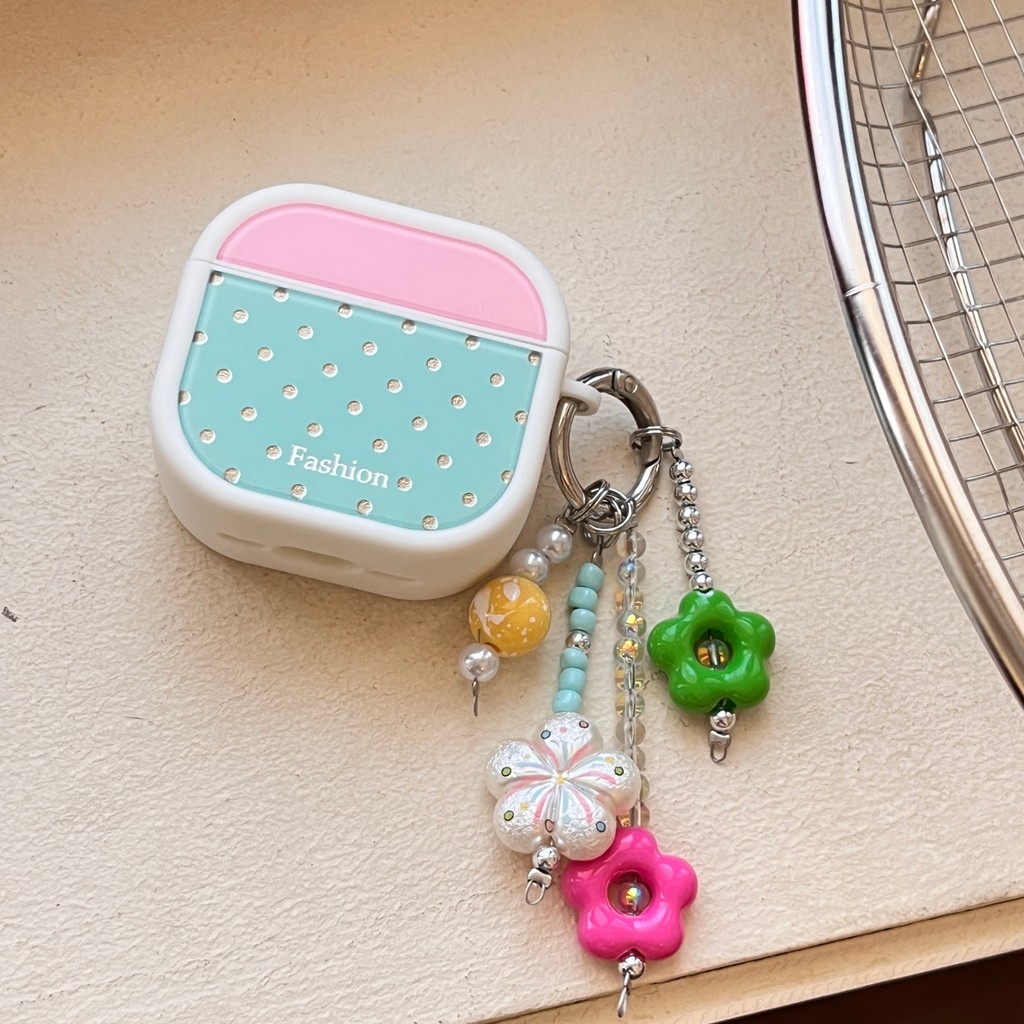 Hộp đựng tai nghe chấm bi màu từ tính dễ thương có mặt dây chuyền hoa cho AirPods 4 AirPods 3 Pro 2 