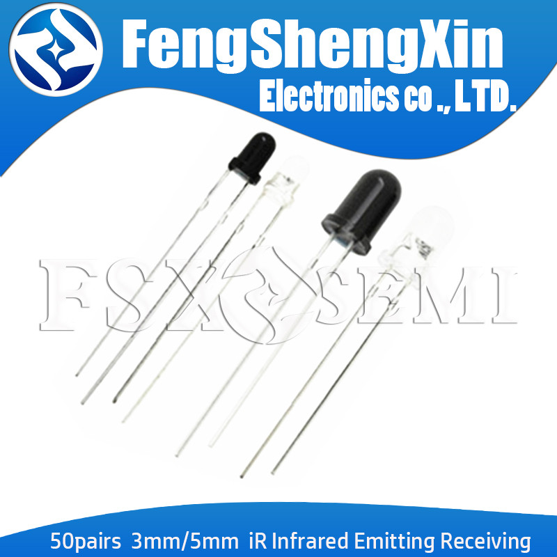 Bộ 50 LED 3mm 5mm 940nm IR Phát Sáng Hồng Ngoại Nhận Diode Ống Tròn Đèn 5mm 940nm