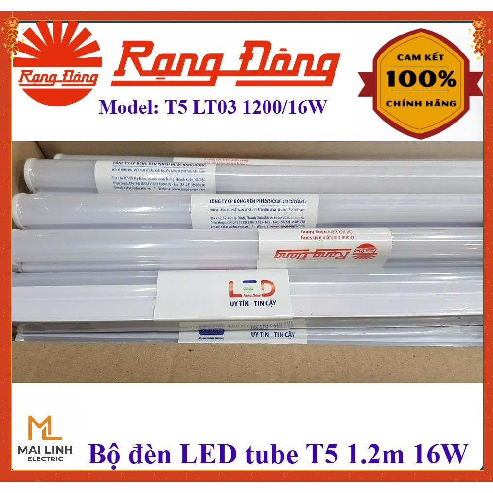 {Rạng Đông} Bộ Đèn LED Tube Liền Thân T5 LT03 16W -Dài 120cm - Nối liền các bóng -Ánh sáng trung thự