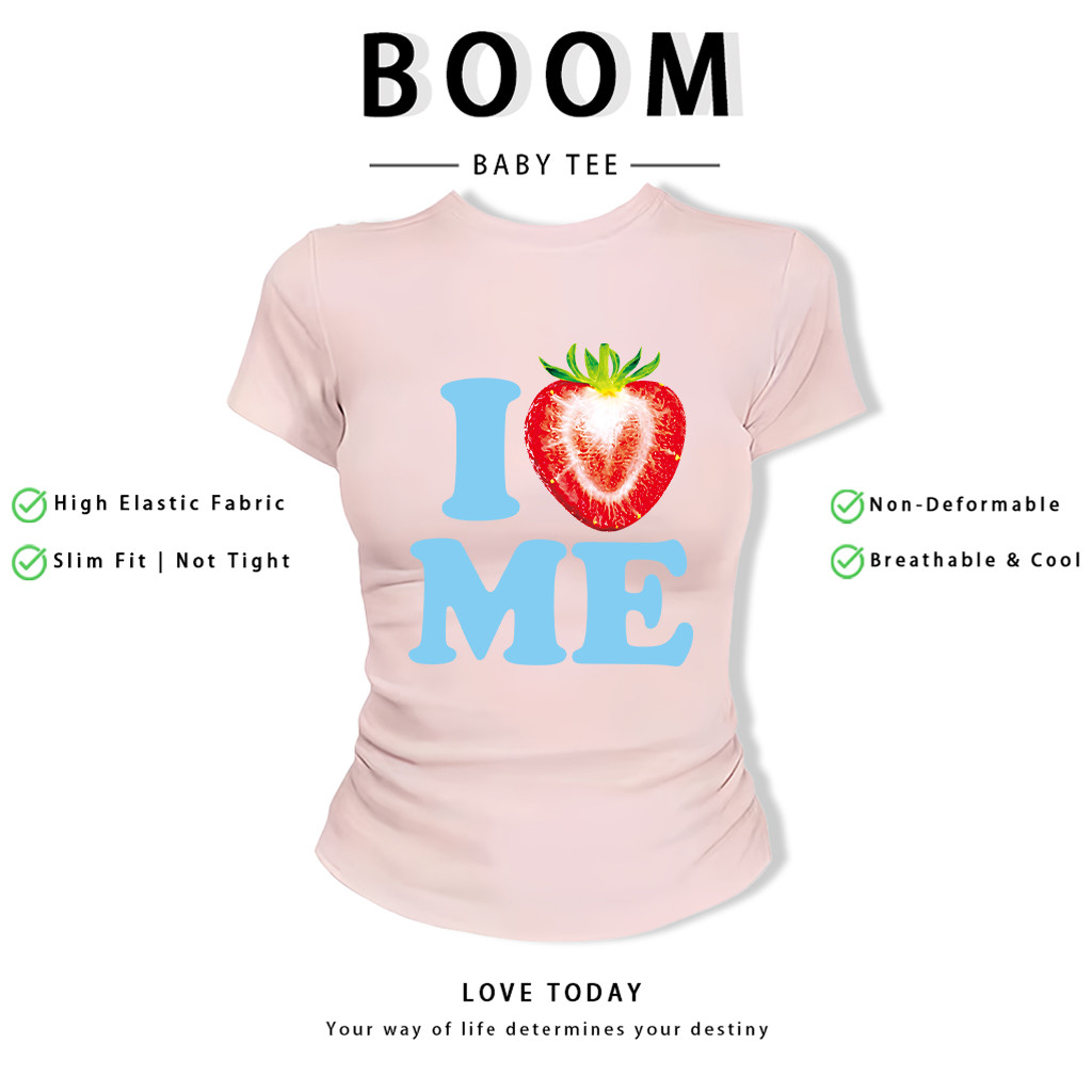 BOOM Áo Baby Tee Nữ Cotton Ôm Body-Áo Thun Ngắn Tay Y2K In Hình PhongCách Mùa Hè, Cổ Tròn Hàng Đầucá