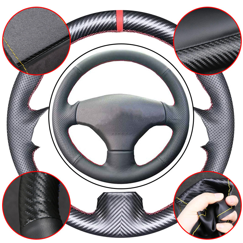 Vỏ bọc vô lăng bằng sợi Carbon và sợi nhỏ cao cấp cho Peugeot 206 1998-2005 206 SW 2003-2005 206