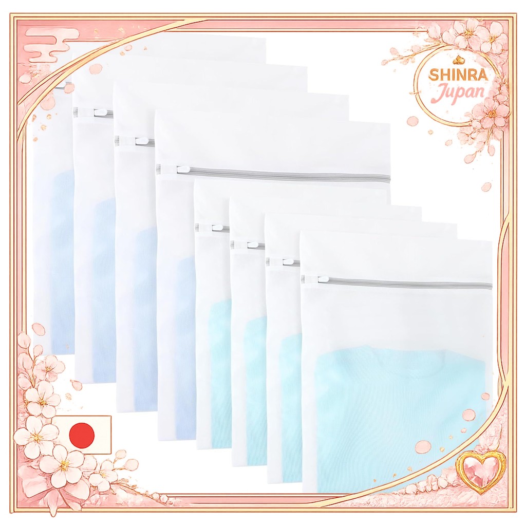《Direct From Japan》  TITIROBA Laundry Net, Set of 8, Laundry Net, Square Shape, 4 Large, 4 Medium, D