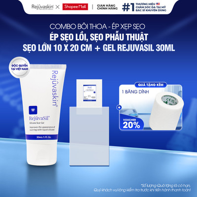Combo Xóa Mờ Sẹo Lồi, Sẹo Phẫu Thuật Rejuvaskin (Gel Rejuvasil 30ml + Miếng Dán Scar FX 10x20cm)