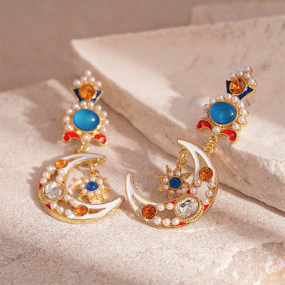 Pinkdudu Vintage Nhỏ Giọt Men Ngọc Trai Kim Cương Giả Mặt Trăng Ngôi Sao Bông Tai Pháp Phong Cách Tòa Án Hoàng Gia Không Gây Dị Ứng Bông Tai Cho Nữ Cao Cấp Thanh Lịch Trang Sức PD2454