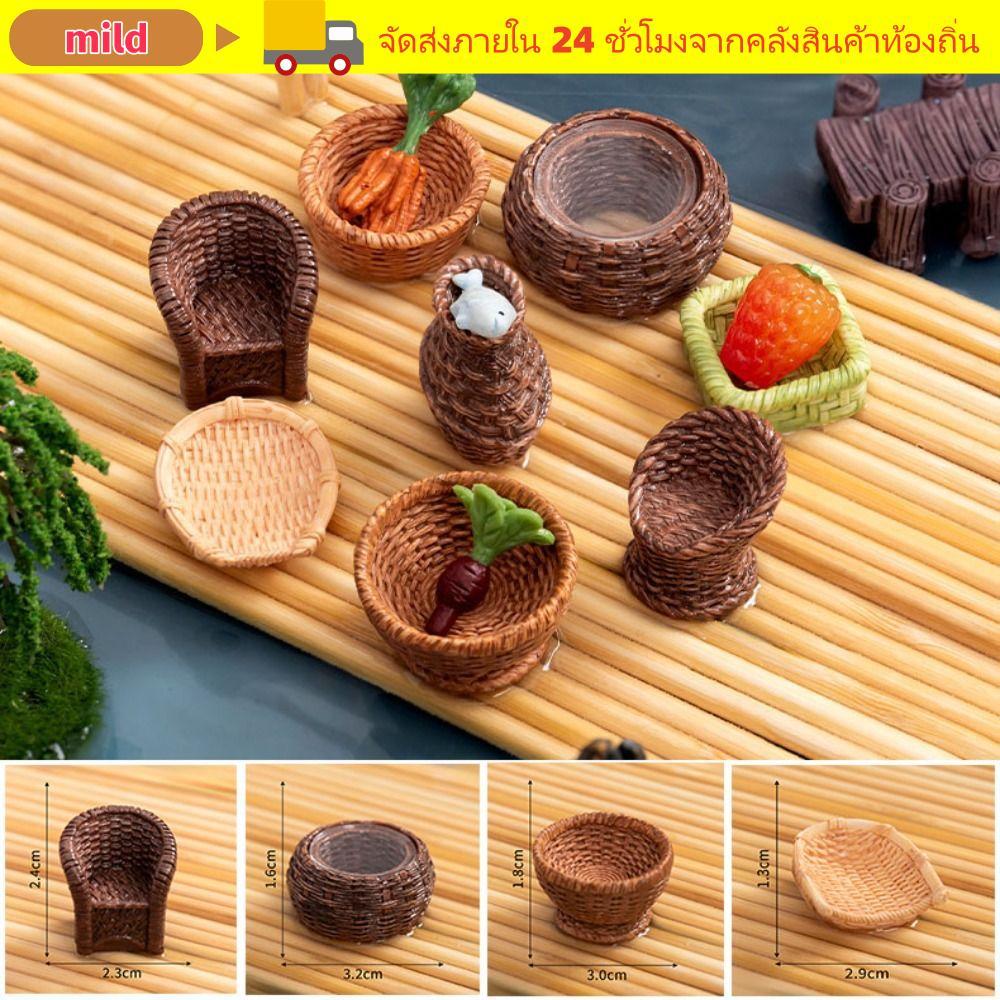 MILD Bộ 2 Nội Thất Mini Nhà Búp Bê, Ghế Rổ Tre Nhựa 2-4cm, Đa Phong Cách, Phụ Kiện Trang Trí Nhà Búp