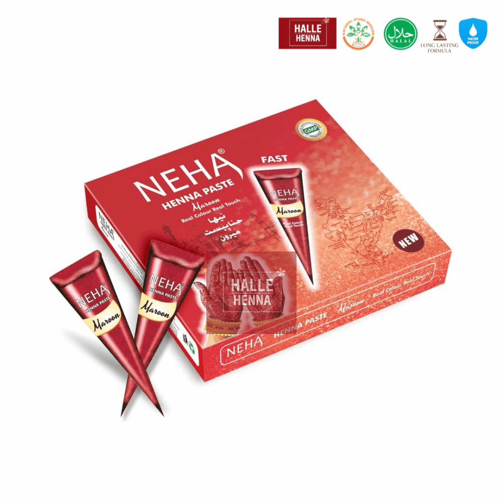 Mực Vẽ Henna NEHA Maroon (Đỏ Nâu) Chính Hãng Ấn Độ – Henna Cone Vẽ Mehendi, Tattoo Tạm Thời,