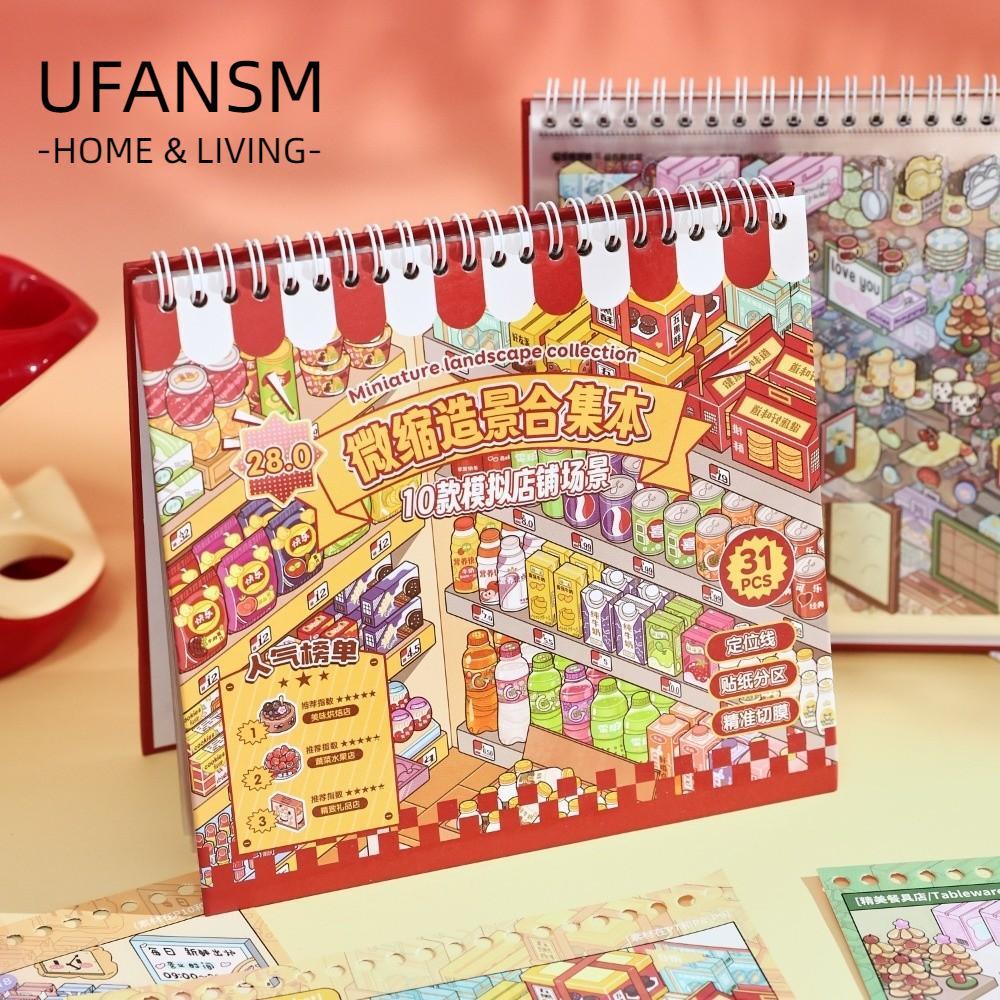 UFASM DIY Sticker Book, Kawaii Design Store Chủ đề Phong cảnh Sticker Book, 10 cảnh PET Die-cut Pock