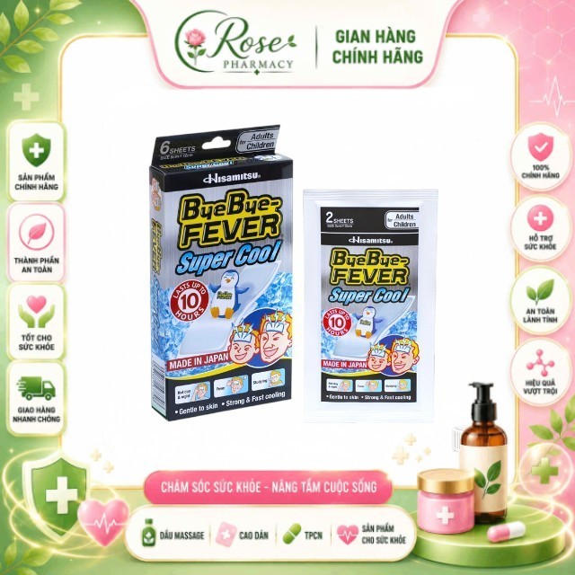 [COMBO 5 HỘP] HỘP 6 MIẾNG - Miếng Dán Hạ Sốt BYE BYE - FEVER Super Cool – Làm Mát Lạnh Nhanh Đến 10 