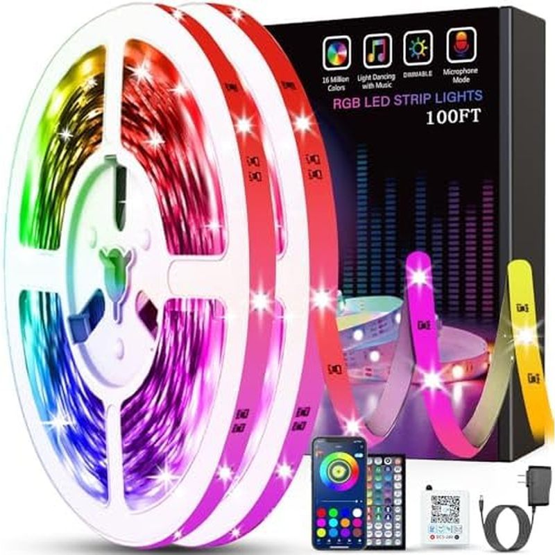 Tenmiro Led Lights for Bedroom 100ft (2 Rolls of 50ft) Music Sync Color Changing Strip Lights with R