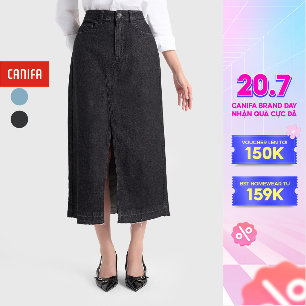 Chân váy jeans nữ dáng mixi xẻ tà CANIFA 6KS24W011