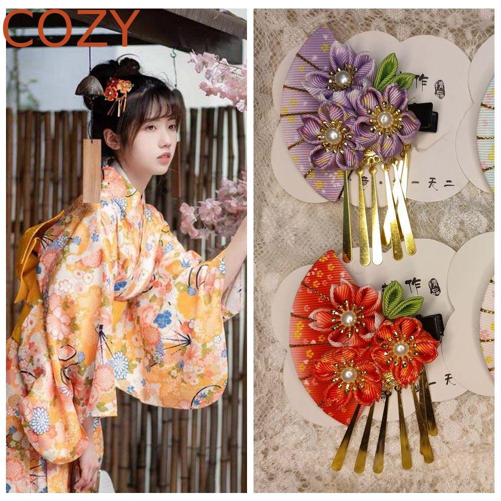Kẹp tóc quạt tua rua COZY, Mũ nón kimono Nhật Bản hoa Sakura, Tua Rua phù hợp cho bé gái Phụ kiện tó