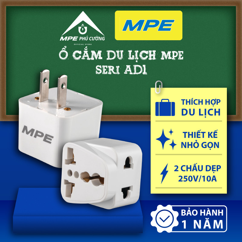 (CHÍNH HÃNG) MPE - Ổ cắm du lịch chân Dẹp - Tròn tiêu chuẩn Châu Âu Chính hãng MPE Phú Cường