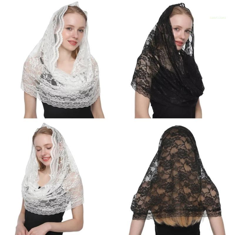 San * Đám cưới Ren Hoa Veil Latin Mass Head Scarf Vintage Head Covering Bridal Veil