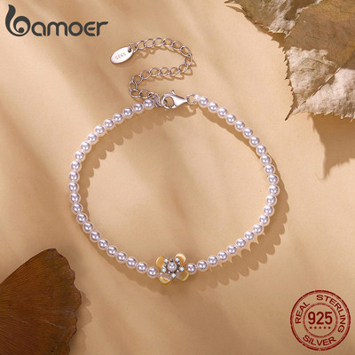 Bamoer Bạc 925 Vòng Tay Osmanthus Ngọc Trai Trang Sức Thời Trang Cho Nữ Quà Tặng
