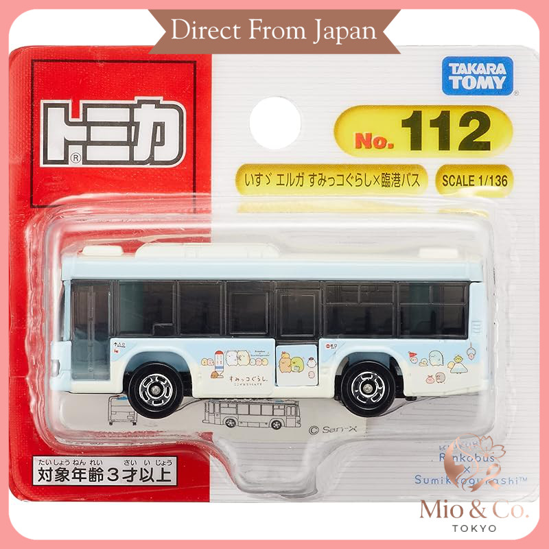 Takara Tomy Tomica No.112 Isuzu Erga Sumikko Gurashi x Rinkou Bus Mini Car Toy for Ages 3 and Up  
T