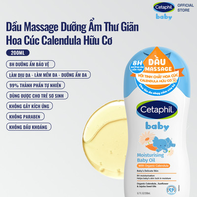 [MỚI] Dầu massage dưỡng ẩm làm dịu da bé với hoa cúc Calendula Hữu Cơ Cetaphil Baby Moisturising Baby Oil 200ml