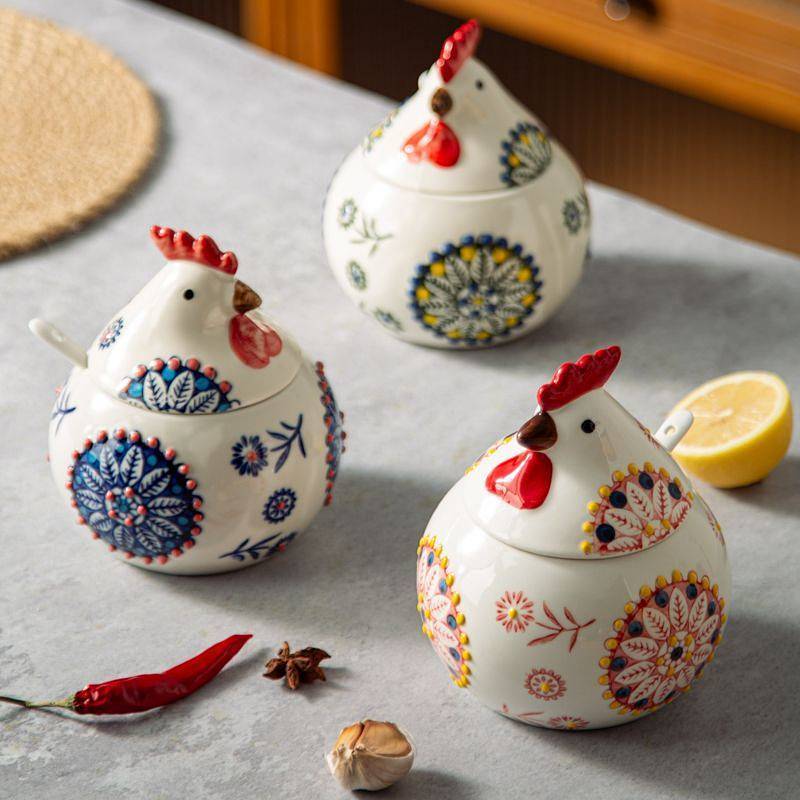 Chicken Seasoning Containers Ceramic Salt Jar Home Seasoning Can Moisture-Proof Seasoning Box Kitche