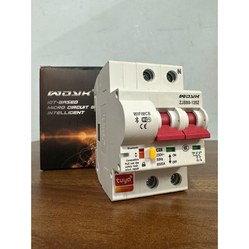 Aptomat CB thông minh Wifi TUYA 2P 25A bật tắt từ xa qua điện thoại