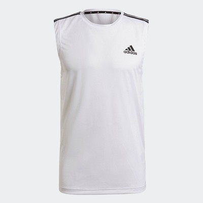 adidas Gym & Training Áo Tank Top Thể Thao 3 Sọc AEROREADY Designed To Move Nam trắng GM2158