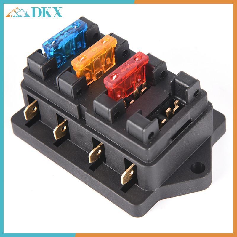DKX Car 4 Way Circuit Standard ATO de Fuse Box Blo Holder 12V / 24V + Cầu chì 4 chiều.