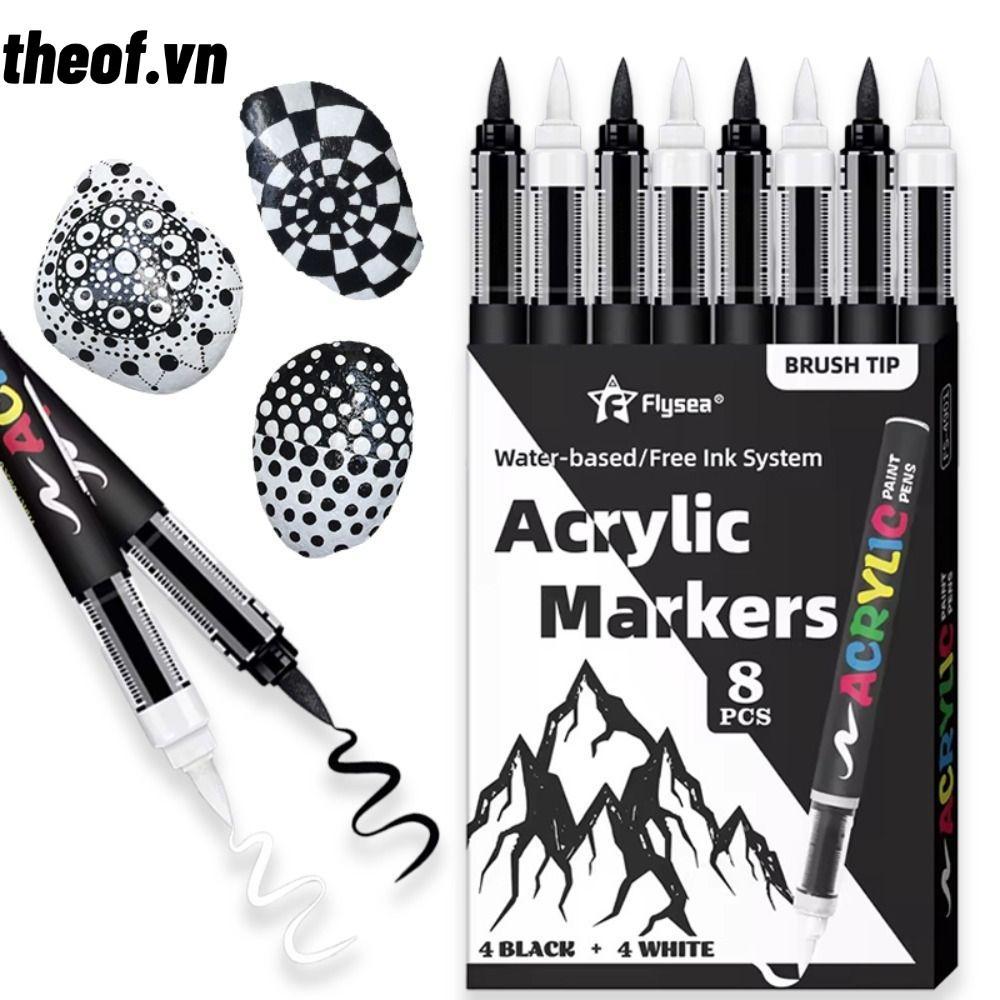 THEOF 8 chiếc Bút đánh dấu mực dung tích lớn, Bút đánh dấu sơn Acrylic mềm màu đen trắng, DIY chống 