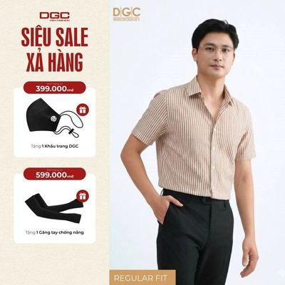 Sơ mi ngắn tay DGC Dáng suông Regular, kẻ tăm vạt lượn phong cách hiện đại - SASNBE61M-S
