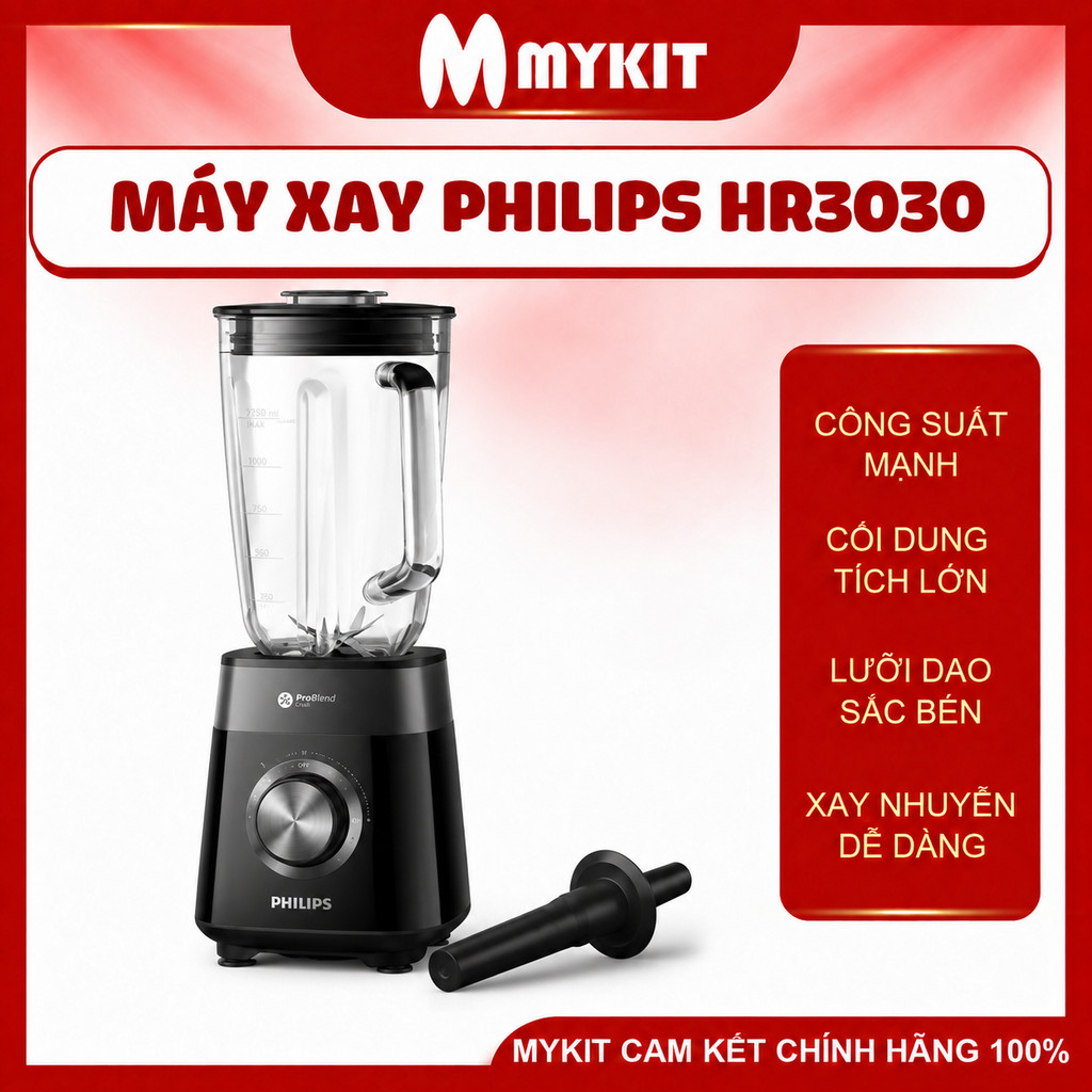 Máy xay Philip HR3030 cối thủy tinh công suất lớn 1200W