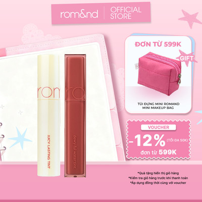 Combo Son Tint bóng lì Hàn Quốc Romand Juicy Lasting Tint 5.5g + Son tint bóng, siêu lì Romand Dewyful Water Tint 5g